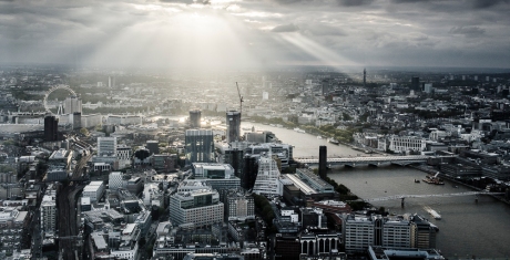 London, Aerial views, city of london, aerial photograph, aerial, city view, Thames, Sunlight breaking through clouds, 